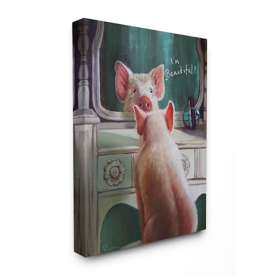 Stupell Industries I'm Beautiful Painted Pig in Mirror Canvas Wall Art